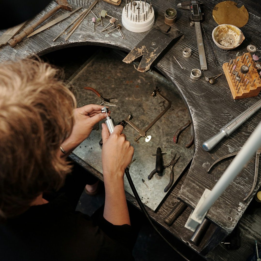 Jewellery bench and hand tools